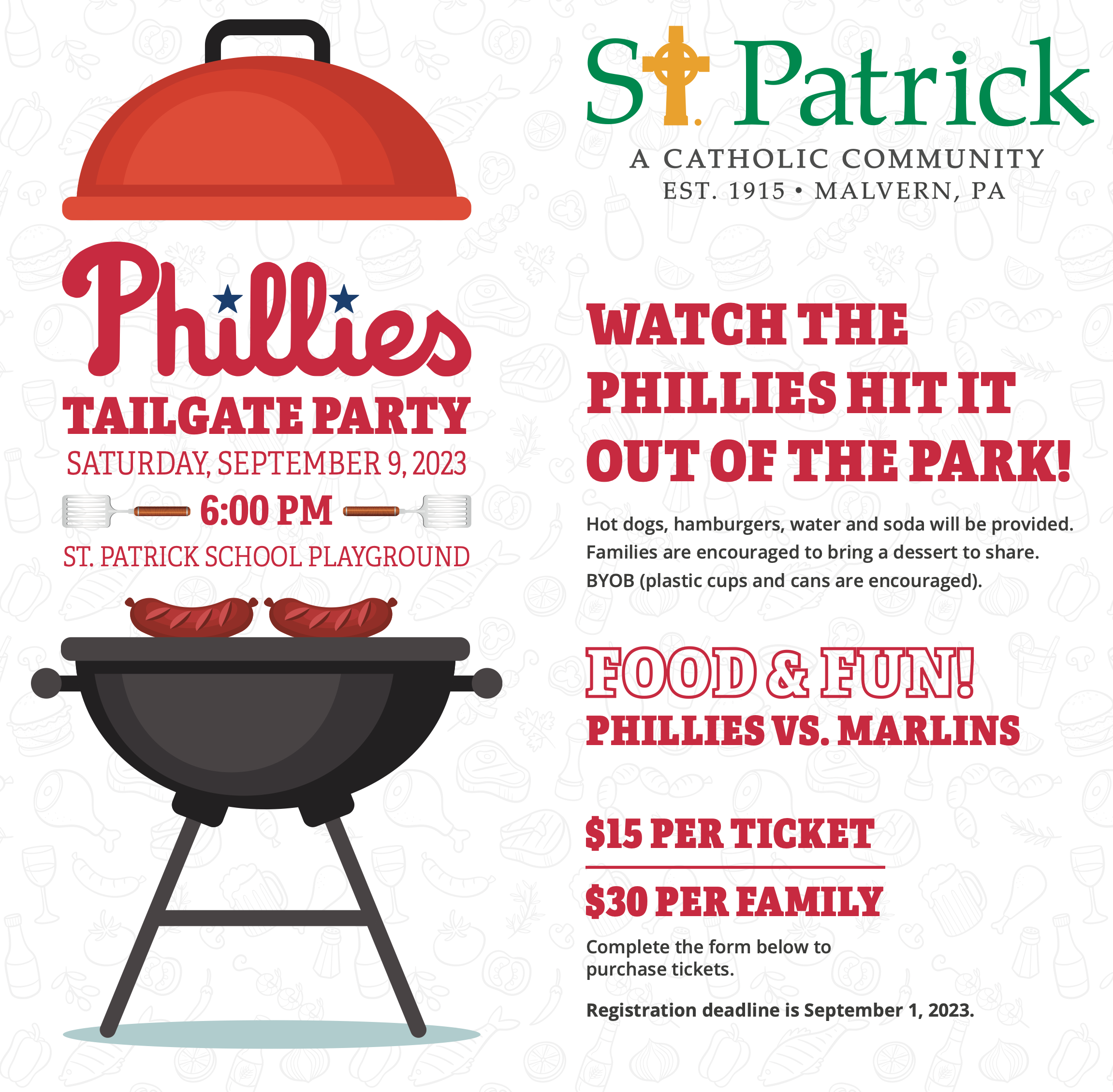 Phillies Tailgate Party Saturday, September 9, 2023 - 6:00PM